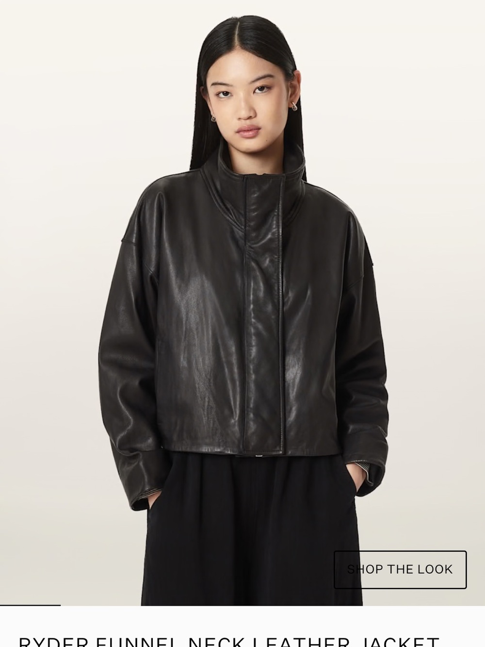 All Saints Ryder Black Cropped Leather Jacket - Picture 8 of 16